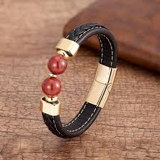 Bracelet cuir et pierres semi precieuses